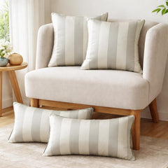 Sage Gray & Ivory Satin Lumbar Cushion Cover Pack of 2 - Sage Gray Stripe Delight