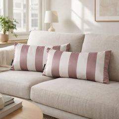 Dusty Rose & White Satin Lumbar Cushion Cover Pack of 2 - Dusty Rose Stripe Delight