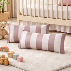 Dusty Rose & White Satin Lumbar Cushion Cover Pack of 2 - Dusty Rose Stripe Delight