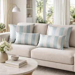 Ice Blue Satin Lumbar Cushion Cover Pack of 2 - Ice Stripe Delight