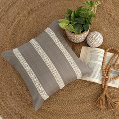 Gray Cotton Linen Throw Cushion Cover - Pearl Bound