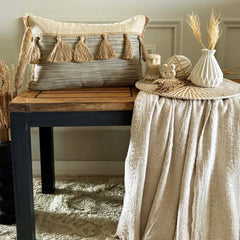 Beige & Green Jacquard Woven Throw Cushion Cover - Sandloom
