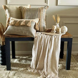 Beige & Green Jacquard Woven Throw Cushion Cover - Sandloom