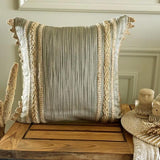 Beige & Green Jacquard Woven Throw Cushion Cover - Sandloom