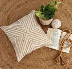 Beige & Ivory Cotton Linen Throw Cushion Cover - Braided Earth