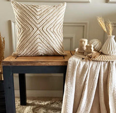 Beige & Ivory Cotton Linen Throw Cushion Cover - Braided Earth