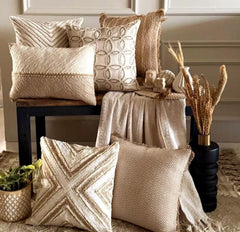 Beige Jacquard Lumbar Cushion Cover - Bareloom