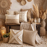 Beige Jacquard Lumbar Cushion Cover - Bareloom