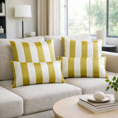 Chartreuse Green Satin Lumbar Cushion Cover Pack of 2 - Chartreuse Stripe Delight