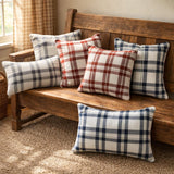 Red & White Velvet Throw Cushion Cover - Vintage Plaid Red