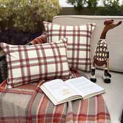 Red & White Velvet Throw Cushion Cover - Vintage Plaid Red