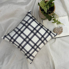 Navy & White Velvet Lumbar Cushion Cover - Comfort Plaid Navy