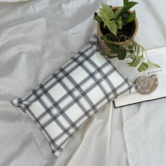 Gray & White Velvet Lumbar Cushion Cover - Comfort Plaid Gray