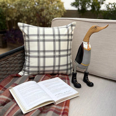 Gray & White Velvet Lumbar Cushion Cover - Comfort Plaid Gray