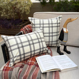 Gray & White Velvet Throw Cushion Cover - Vintage Plaid Gray