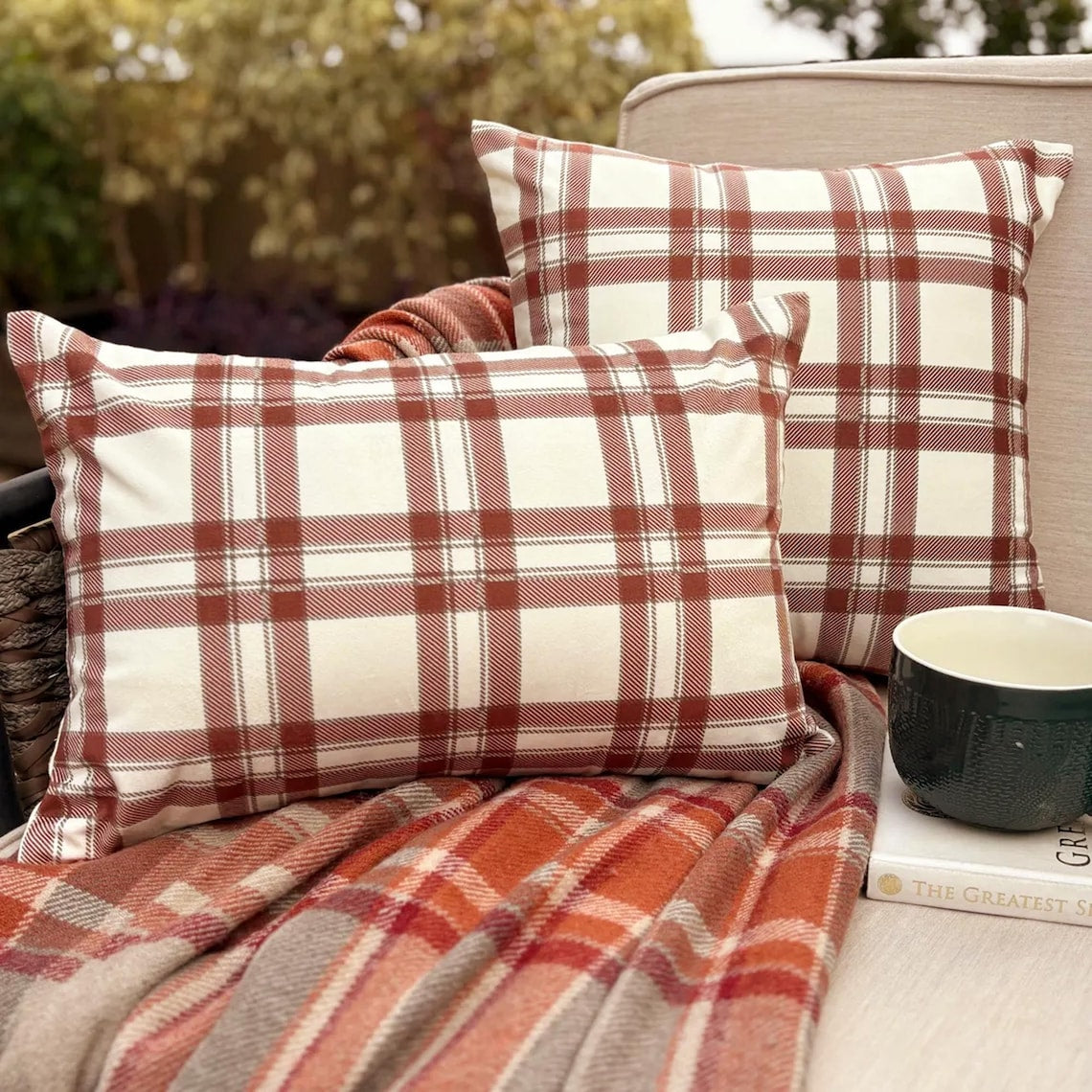 Comfort Plaid Red Lumbar Cushion Cover