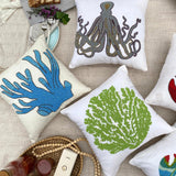 Under The Ocean - Blue Cotton Linen Throw Cushion Cover