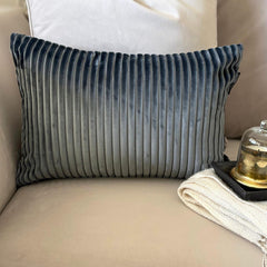 Dark Gray Velvet Throw Cushion Cover - Dark Gray Lines