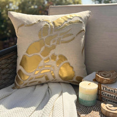 Gold Lobster - Natural Beige Cotton Linen Throw Pillow Cover