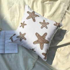 Gold Starfish - Ivory Cotton Linen Throw Cushion Cover