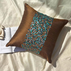 Cocoa Turq - Chocolate Brown Art Silk Throw Pillow Cover