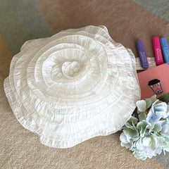 Vintage Ruffles - Crushed Art Silk Ivory Decorative Round Cushion Cover