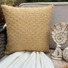 Beige Jacquard Throw Cushion Cover - Sunwashed Fringe