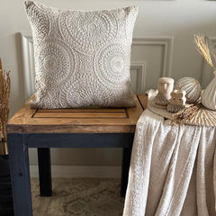 Beige Cotton Linen Throw Cushion Cover - Pearl Mandala