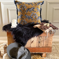 Ochre & Black Chenille Velvet Throw Cushion Cover - Regal Prowl