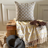 Mustard & Gray Jacquard Throw Cushion Cover - Hexa Terrain