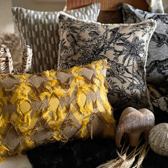 Gray & Mustard Jacquard Lumbar Cushion Cover - Hexa Canopy