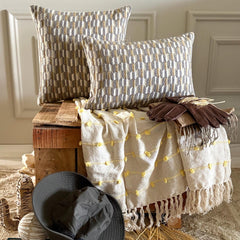 Gray & Mustard Jacquard Lumbar Cushion Cover - Hexa Canopy