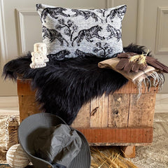 Black& Gray Chenille Velvet Lumbar Cushion Cover - Imperial Tiger
