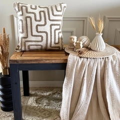 Olive Green Linen Throw Cushion Cover - Earth Maze