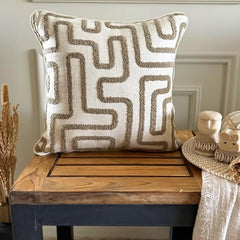 Olive Green Linen Throw Cushion Cover - Earth Maze