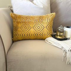 Chartreuse Green Velvet Lumbar Cushion Cover - Chartreuse Geo