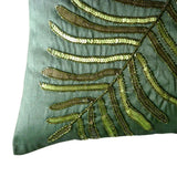 Floating Leaf - Dark Green Art Silk Decorative Euro Sham