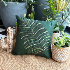 Floating Leaf - Dark Green Art Silk Decorative Euro Sham