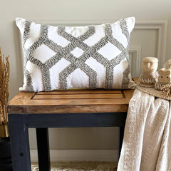 White Cotton Lumbar Cushion Cover - Interlace Trellis