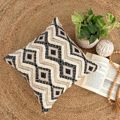 Black & Beige Jacquard Woven Throw Cushion Cover - Nomad Path