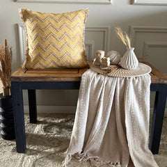 Mustad Yellow & Beige Jacquard Woven Throw Cushion Cover - Sunset Chevron