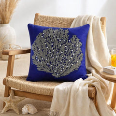 Along The Shore - Royal Blue Cotton Linen Decorative Euro Sham