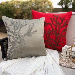 Coral Rhapsody - Red Art Silk Decorative Euro Sham