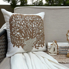 Gold Oak Tree - Ivory Cotton Linen Decorative Euro Sham