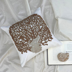 Gold Oak Tree - Ivory Cotton Linen Throw Pillow Cover
