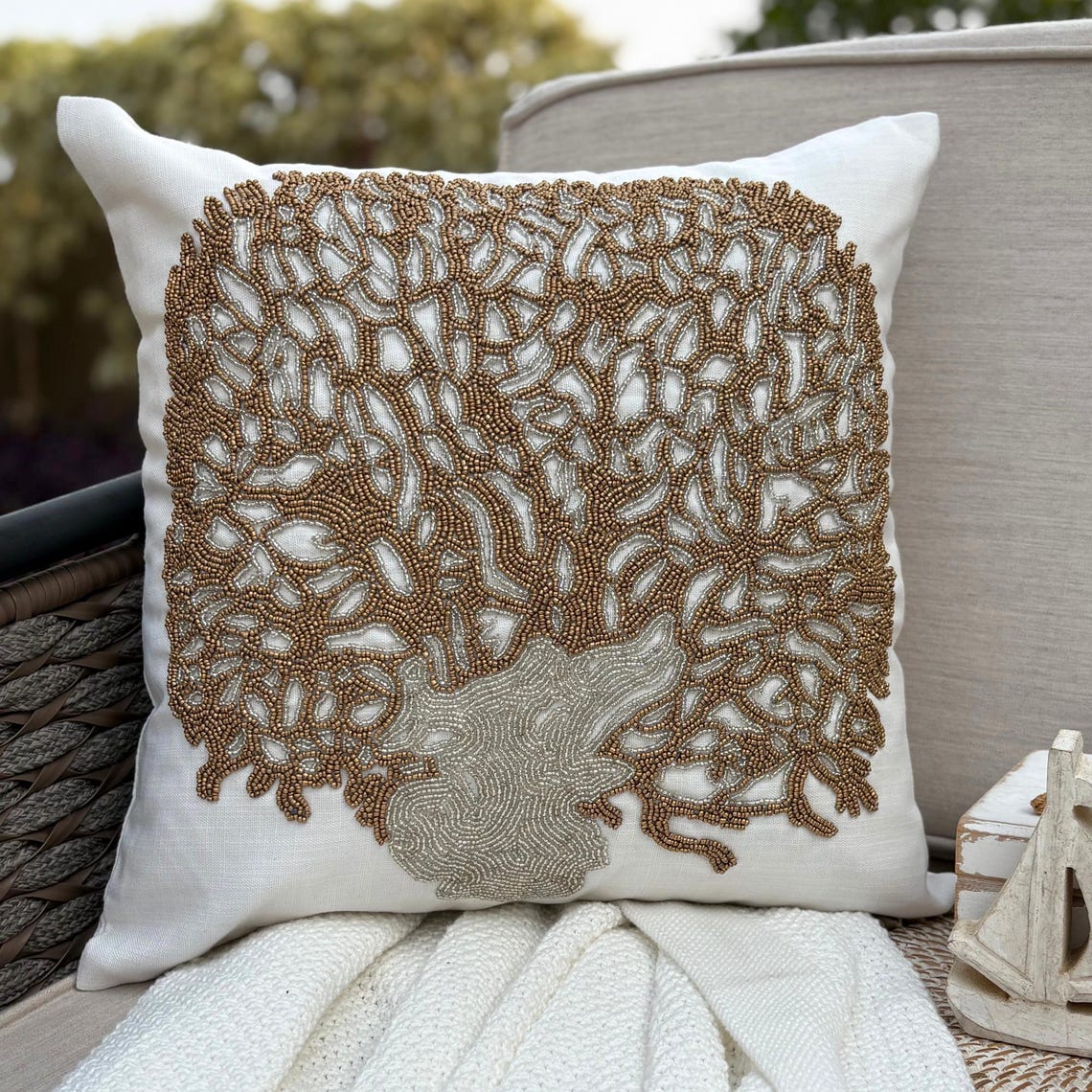 Gold Oak Tree - Ivory Cotton Linen Decorative Euro Sham