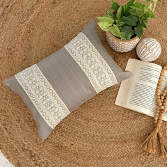 Gray Linen Lumbar Cushion Cover - Pearl Weave