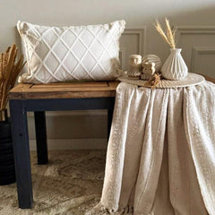 Beige Jacquard Lumbar Cushion Cover - Bareloom
