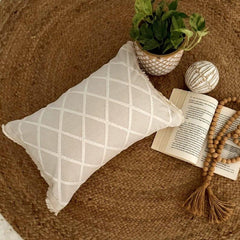 Beige Jacquard Lumbar Cushion Cover - Bareloom