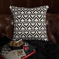 Black & White Velvet Throw Cushion Cover - Classic Fleur De Lis